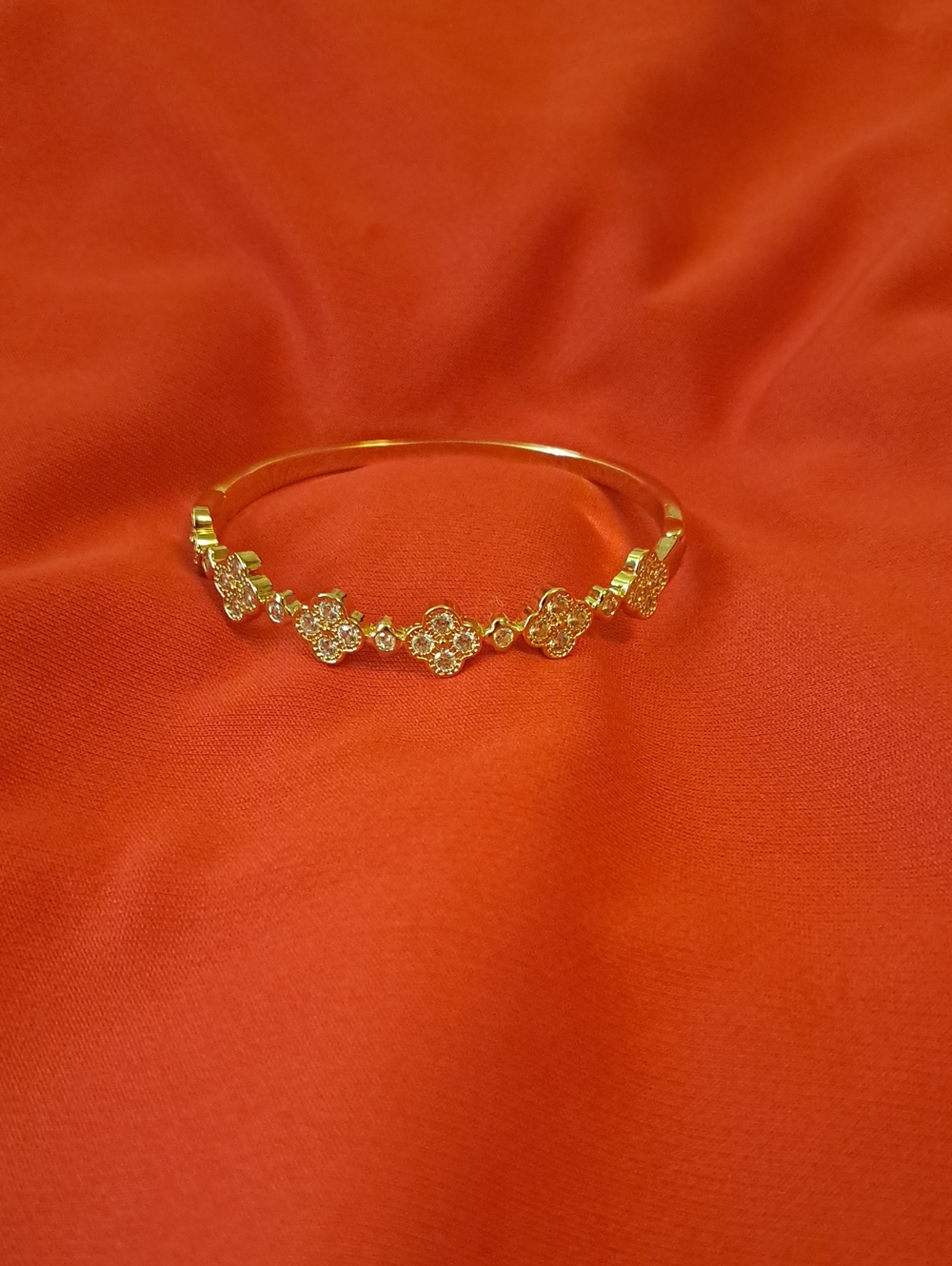 Gold Floral Crystal Bangle Bracelet - Women Jewelry